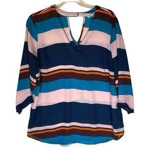 DR2 Striped 3/4 Sleeve Popover Top Size Large